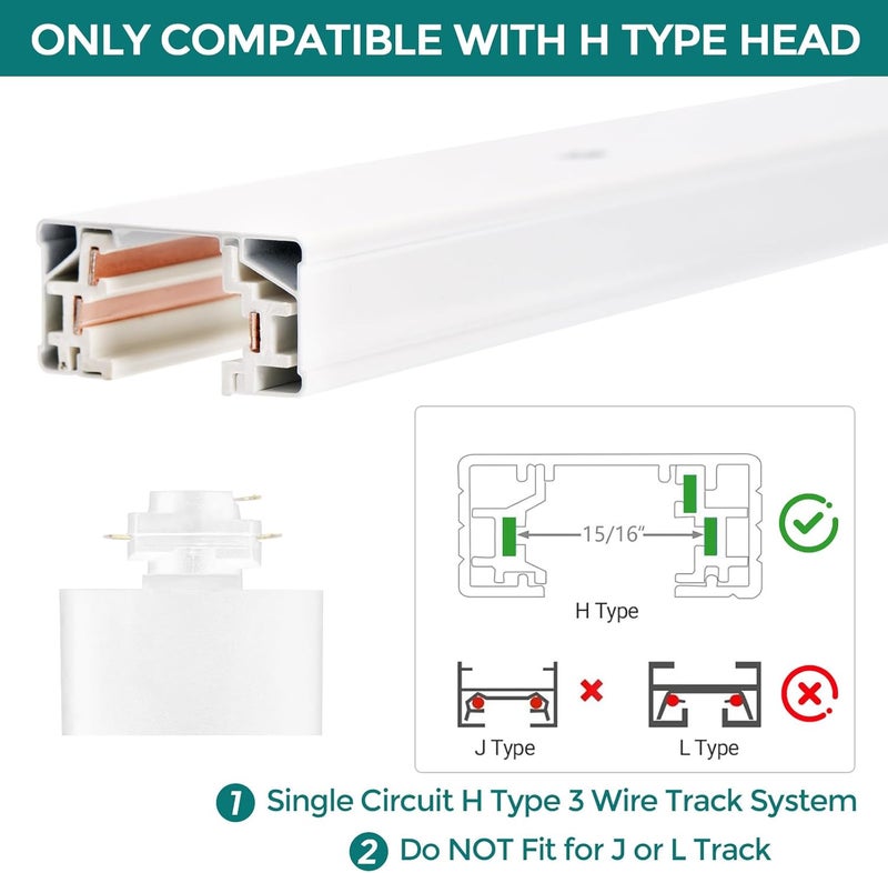 iCreating H Track Lighting Rails Kit - 20ft White Track Light Tracks 3 Wire with Floating Canopy Connector, I and L Connectors for Single Circuit H Type LED Tracks Lighting Heads Fixtures - Image 3